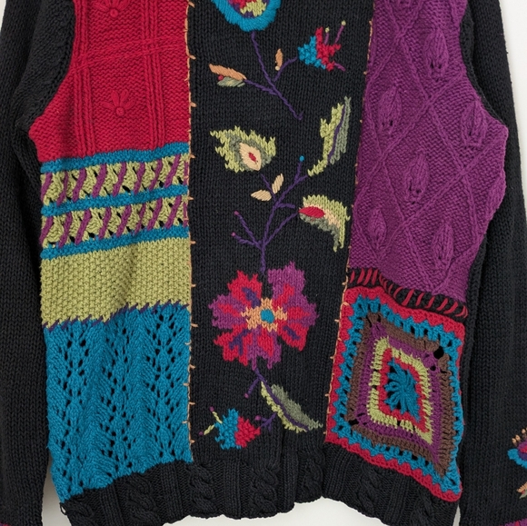 Vintage Coldwater Creek Patchwork Crochet Granny Square Knit Sweater - Picture 3 of 9